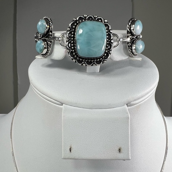 Larimar Pendant & Bracelet 925 Gemstone Set - Picture 6 of 8